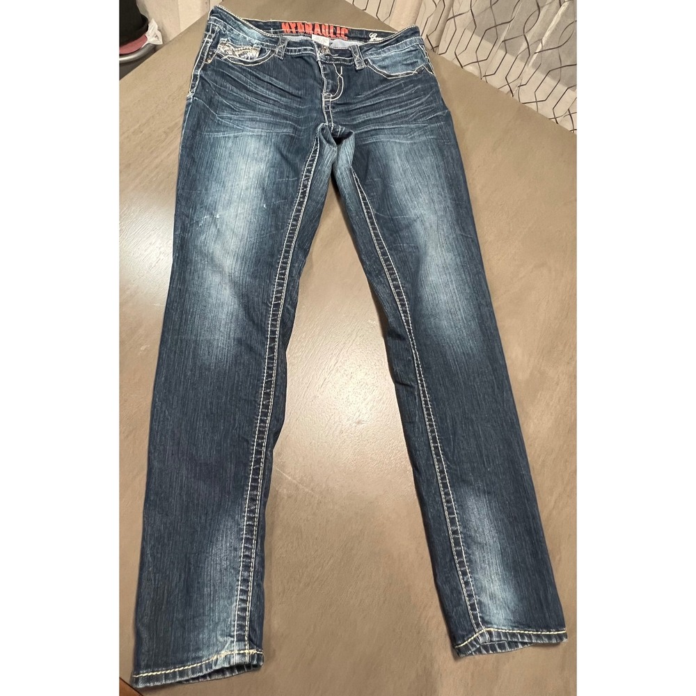 Hydraulic Gramercy Original Skinny Jeans Dark Wash Embellished Flap Pocket 7/8